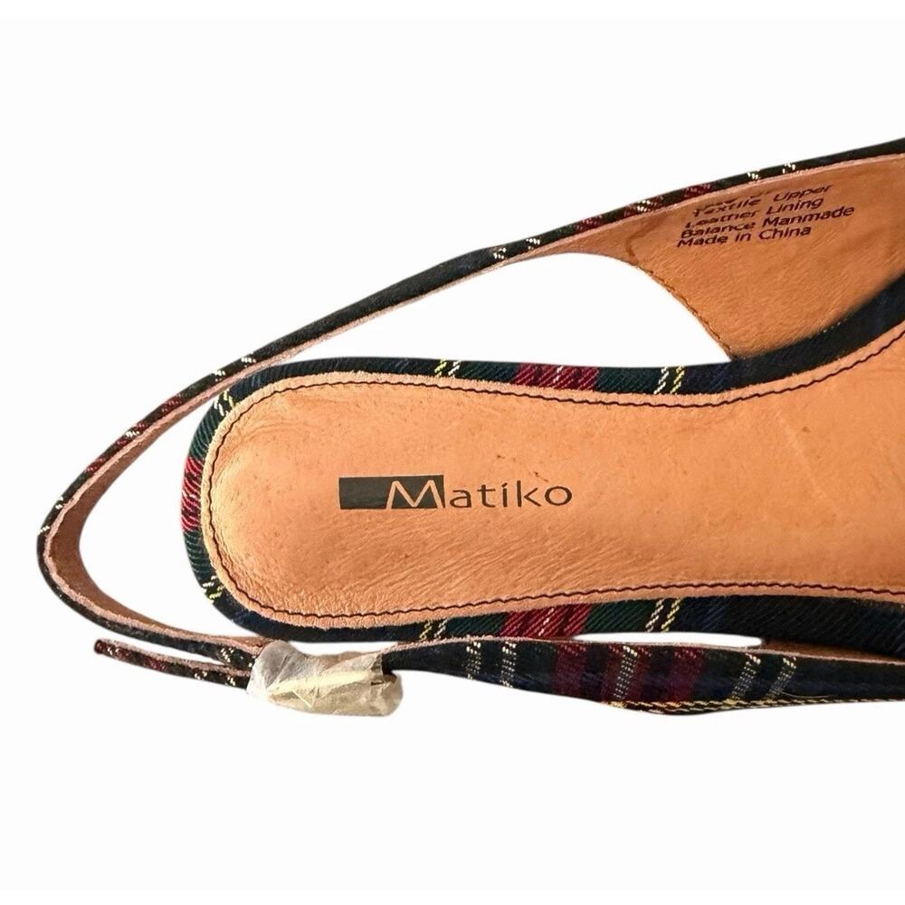 Matiko Lori Green Tartan Plaid Slingback Pointed Toe Flats Women’s Size 37 NIB - Picture 11 of 15